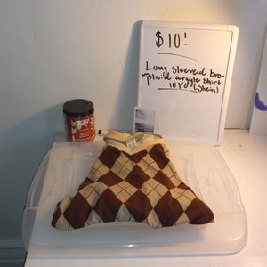 Shein Long Sleeved Plaid/Argyle Shirt: 10 (Girls), Brown and Light Brown